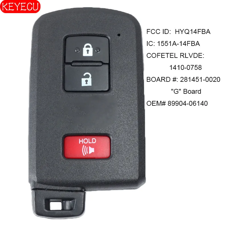 Смарт-ключ KEYECU Бесконтактный пульт дистанционного управления для Toyota RAV4 Prius C V