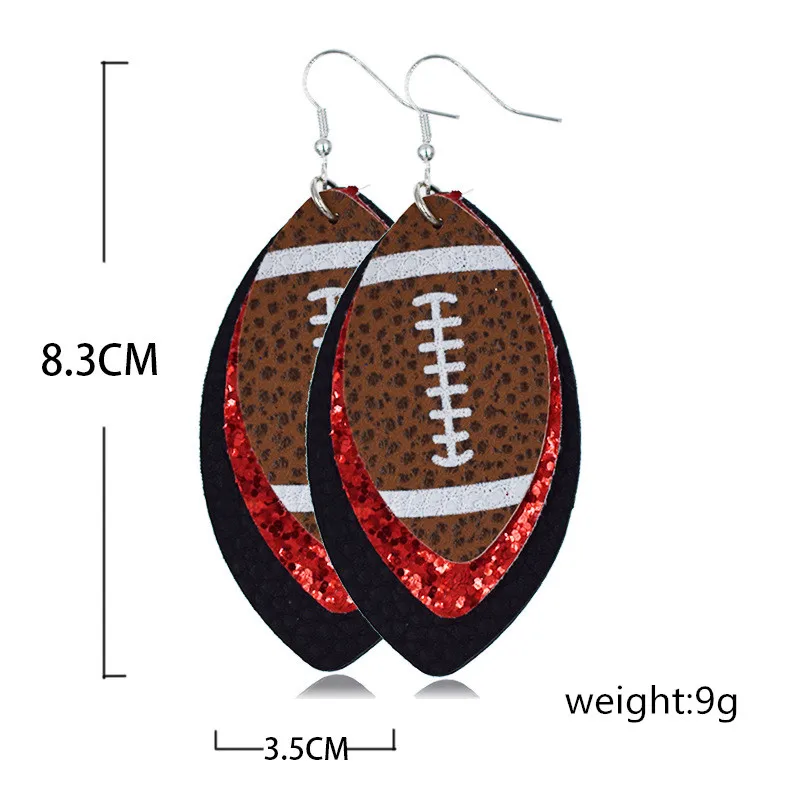 Модные блестящие 3D футбольные трехслойные Блестки из искусственной кожи серьги