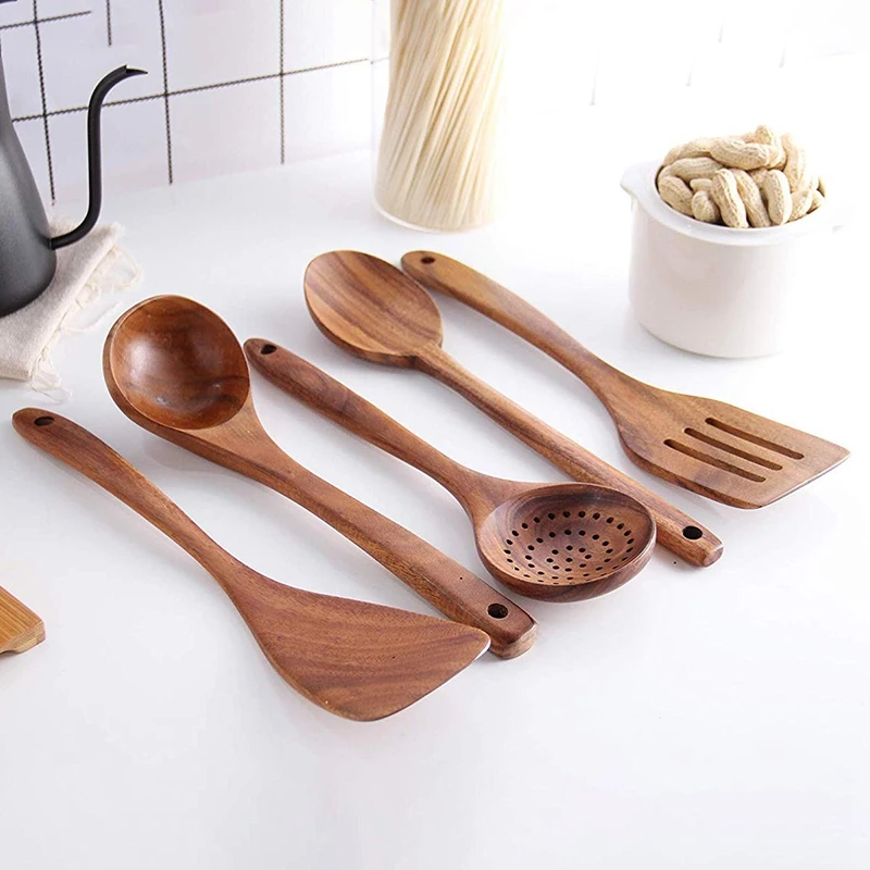 Healthy Cooking Utensils Set Wooden Cooking Tools Natural Nonstick Hard Wood Spatula and Spoons- Durable Eco-Friendly and Safe