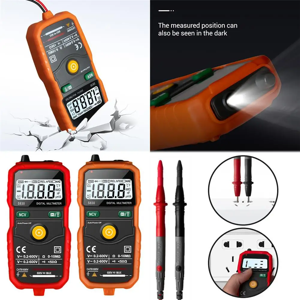 

S830 Multimeter LCD Digital Clamp Meter Measuring Instruments AC DC Voltage Tester Current Resistance Meter
