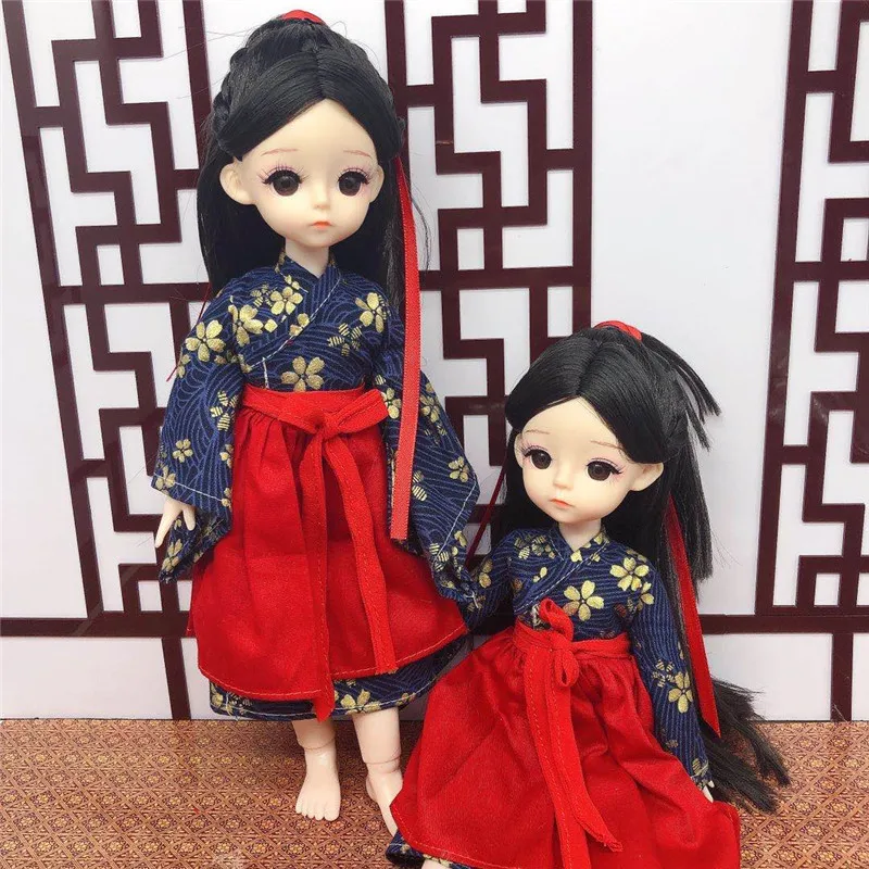 

New 28cm 1/6 BjD Doll Chinese Dress Dress Up Big Sleeve/Straight Sleeve Dress Retro 3D Real Eyelashes DIY Makeup Toys for Girls