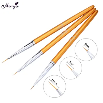 

Monja 3pcs 5/7/11mm Nail Art Metal Handle French Stripes Lines Flower Painting Drawing Liner Brush Pen Manicure Tools