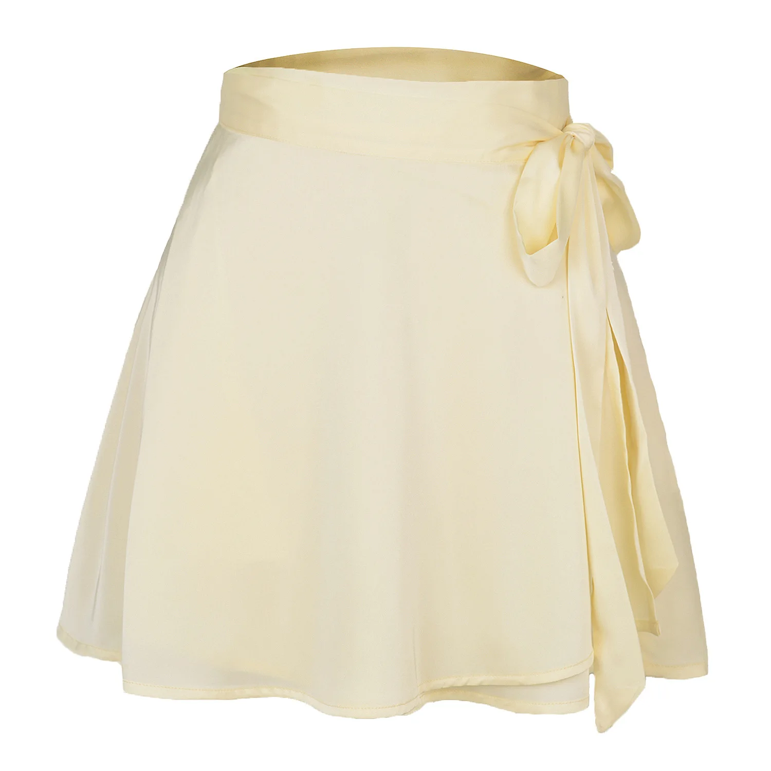 2022 Women Summer High Waist Lace-Up Loose Casual Chiffon Satin Mini Skirt Solid Color Bandage Fashion Club Elegant Skirts WDQ01 denim skirts for women Skirts