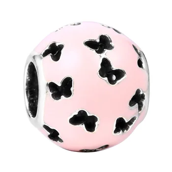 

Authentic 925 Sterling Silver Bead Charm Pink Enamel Cut-out Butterflies Beads Fit Pandora Bracelet Bangle DIY Jewelry