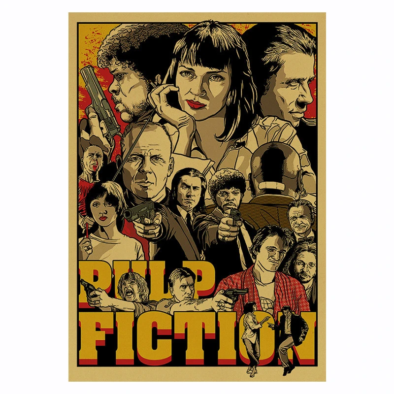 Wall Stickers Movie Poster Home Decor Posters Wall Hangings Decor Classic Movie Pulp Fiction Vintage Poster Painting Kraft Paper Wall Art Room Decor Stickers Cafe Bar Posters