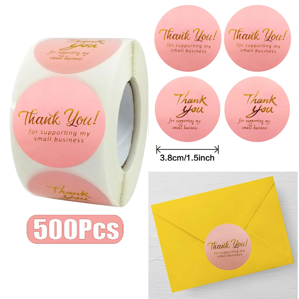 500pcs 3.8cm Gold Thank You for Supporting Packaging Decoration Design Diary Scrapbook Sticker Decorative Label