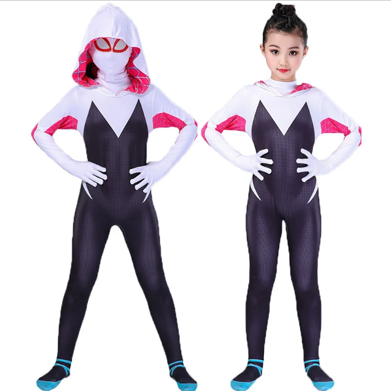 3D Детский женский костюм паука Гвен Gwendolyn Maxine Stacy Zentai Spidergirl Косплей Хэллоуин