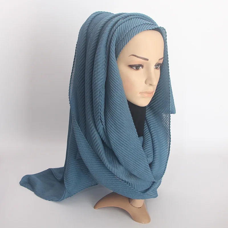 Женская мода Универсальный сплошной цвет морщинистый платок хиджаб шарф мягкий хлопок платок - Цвет: 19