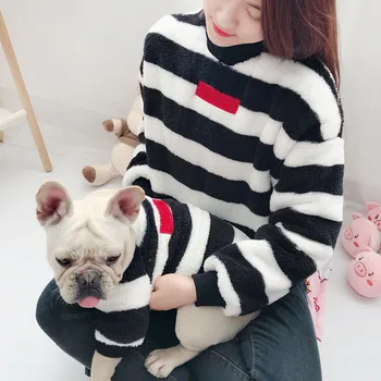 

Dog Clothes for Small Dogs Striped Coat for French Bulldog Chihuahua Winter Warm Clothes Pet Parent-child Costume PC0946