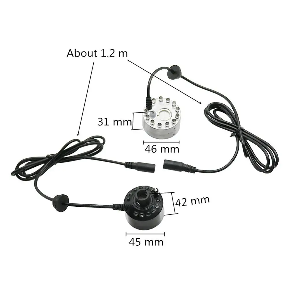 12 LED Lamp Beads Atomizer Aquarium Fish Tank Misting Maker Incubator Humidifier Indoor Rockery Landscaping Colorful Light