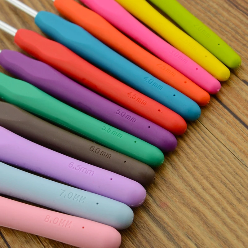 

2.0mm-10.0mm Color Knitting Crochet High-grade Color Soft Handle TPR Metal Crochet Tool Kit Hand Knitting Tool A018