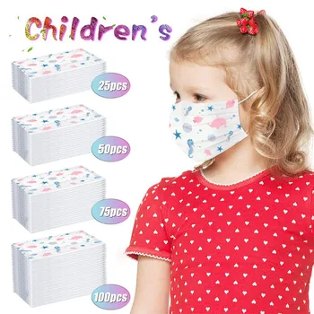 

100pc a box Cartoon Kids Disposable Mask 3 Layer Child Filter Hygiene Thicken Children's Face Mouth Mask Earloop Fast Delievry