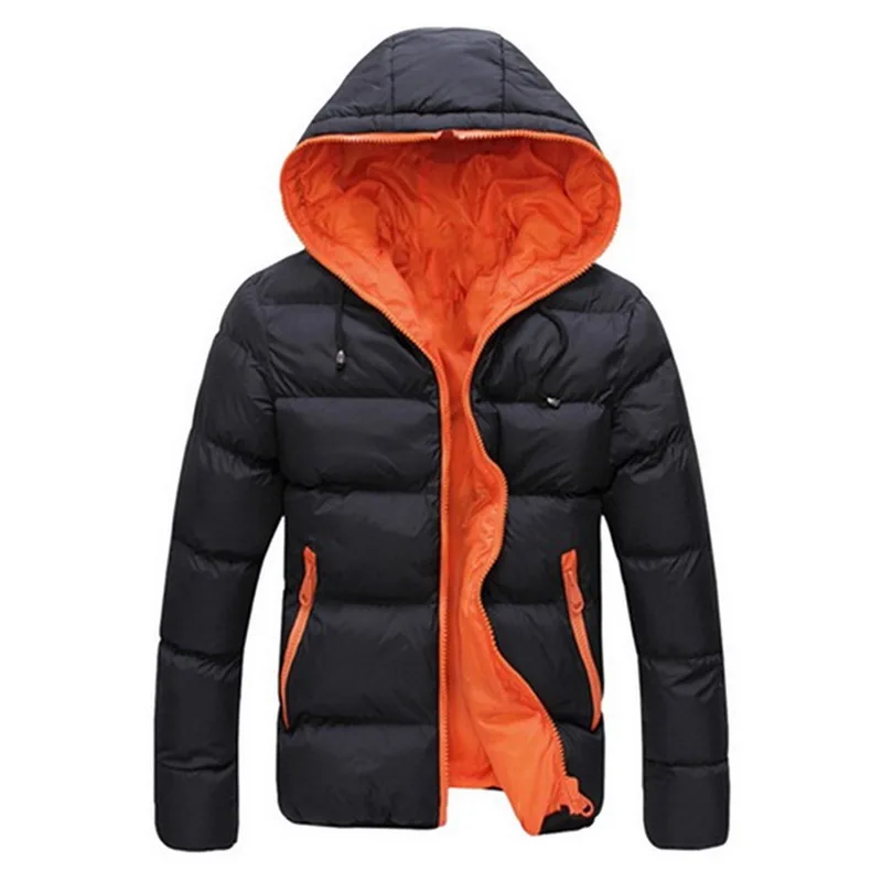 Зимняя мужская куртка высокого качества, толстый теплый пуховик, мужское Брендовое пальто, зимние парки, пальто, теплая брендовая одежда, мужская верхняя одежда - Цвет: Black Orange