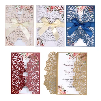 

10Pcs/lot Modern High-end White Wedding Invitation Card Laser Cut Floral Glittering Engagement Baptism Wedding Invitations Card