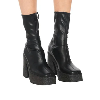 

Platform Elastic Sock Boots Stretch High Heel Women Ankle Boots Brand Designed Heel Short Boots Chunky Heel Shoes Party Booties