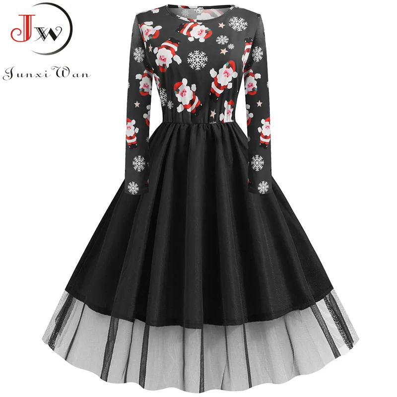 2021 Autumn Winter Long Sleeve Christmas Print Dress Elegant Vintage ...