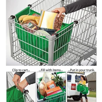 

1Pcs Foldable Tote Handbag Reusable Large Storage Bags Trolley Clip-To-Cart Grocery Shopping Bags New