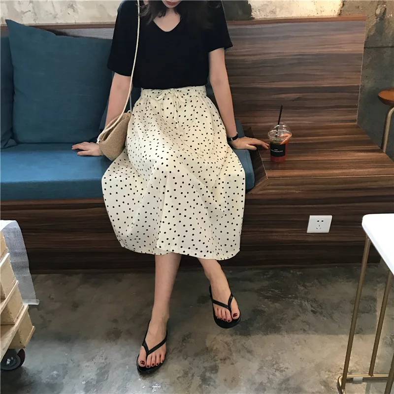 

Spring Elegant Elastic Bandage Chiffon Polka Dot High Waist Skirt