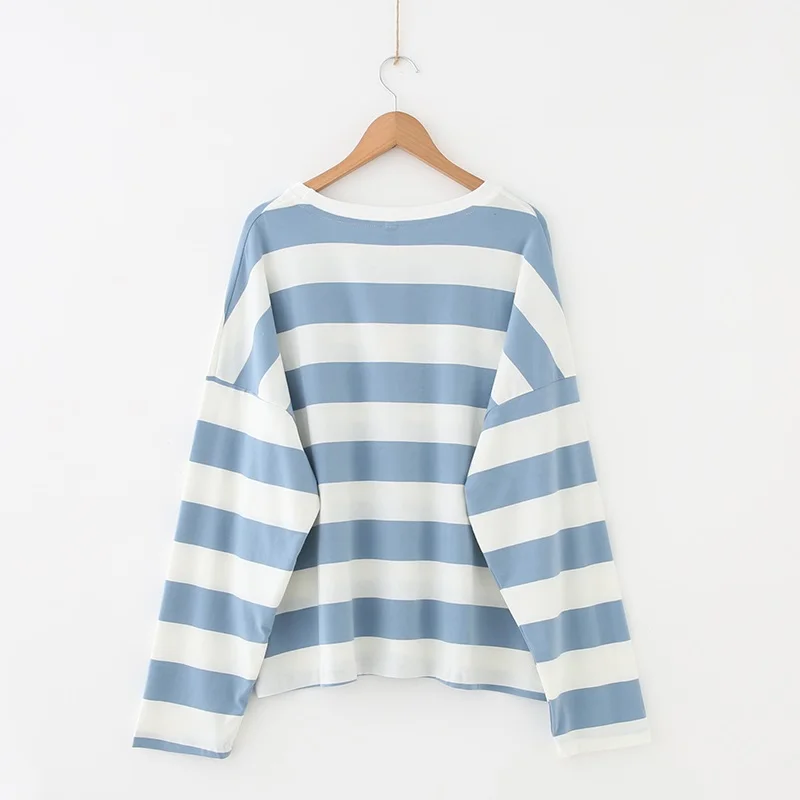 Ins Harajuku плотная полосатая толстовка с длинными рукавами Осенняя Новинка ulzzang модная свободная простая толстовка с капюшоном и круглым вырезом Повседневная Женская толстовка - Цвет: blue