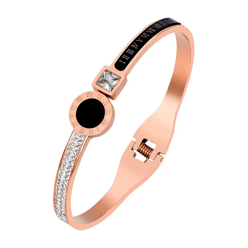 Rose Gold Bangle Женские Лидирующий бренд римские браслеты с цифрами для женщин роскошный вакуумный браслет с покрытием браслеты-манжеты ювелирные изделия - Metal Color: Rose Gold Bangle