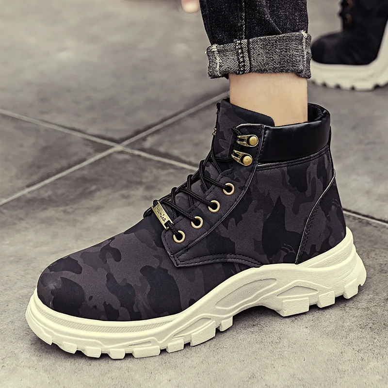 KATESN Men Shoes Warm Men Boots Camouflage Military Boots Male Shoes Adult Snow Boots Mens Winter Footwear Men western Boots