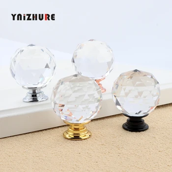 35mm Diamond Crystal Glass Ball Shape Brand Design Knobs Cupboard Drawer Pull Kitchen Cabinet Door Wardrobe Handles Hardware