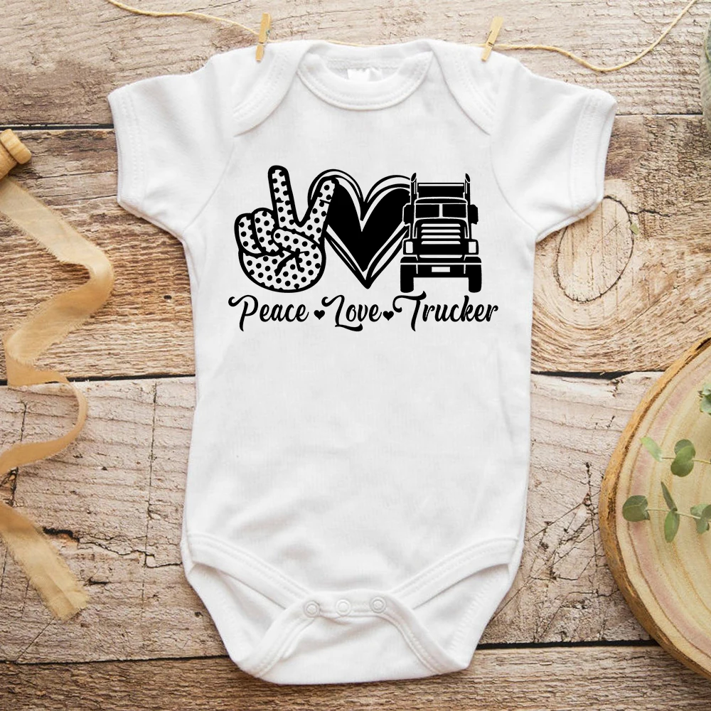 

Peace Love Trucker Letter Baby Girl Romper Peace Love Funny Graphic Infant Jumpsuits Vogue Casual Baby Boy Ropa De Debe Niña