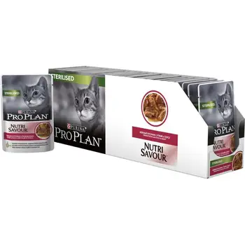 

Pro Plan Nutrisavour Sterilised пауч для стерилизованных кошек и котов (кусочки в соусе), Cat food, for cats,24*0,085 кг