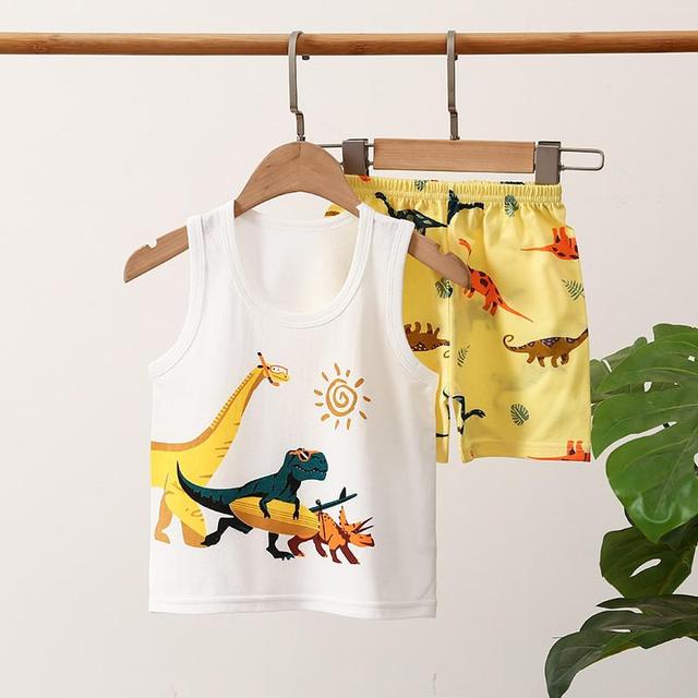 Children's Set Pure Cotton Baby Sleeveless 2-piece Clothes Boy's Clothing Set Baby Toddler Boys Vest + Shorts Suit