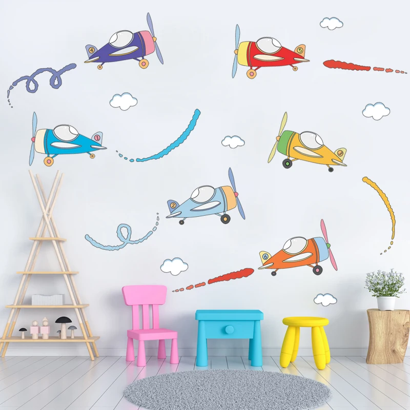 

Cartoon Airplane Cloud Color Wall Sticker Kids Baby Rooms Home Decoration Pvc Mural Decals Nursery Stickers Wallpaper