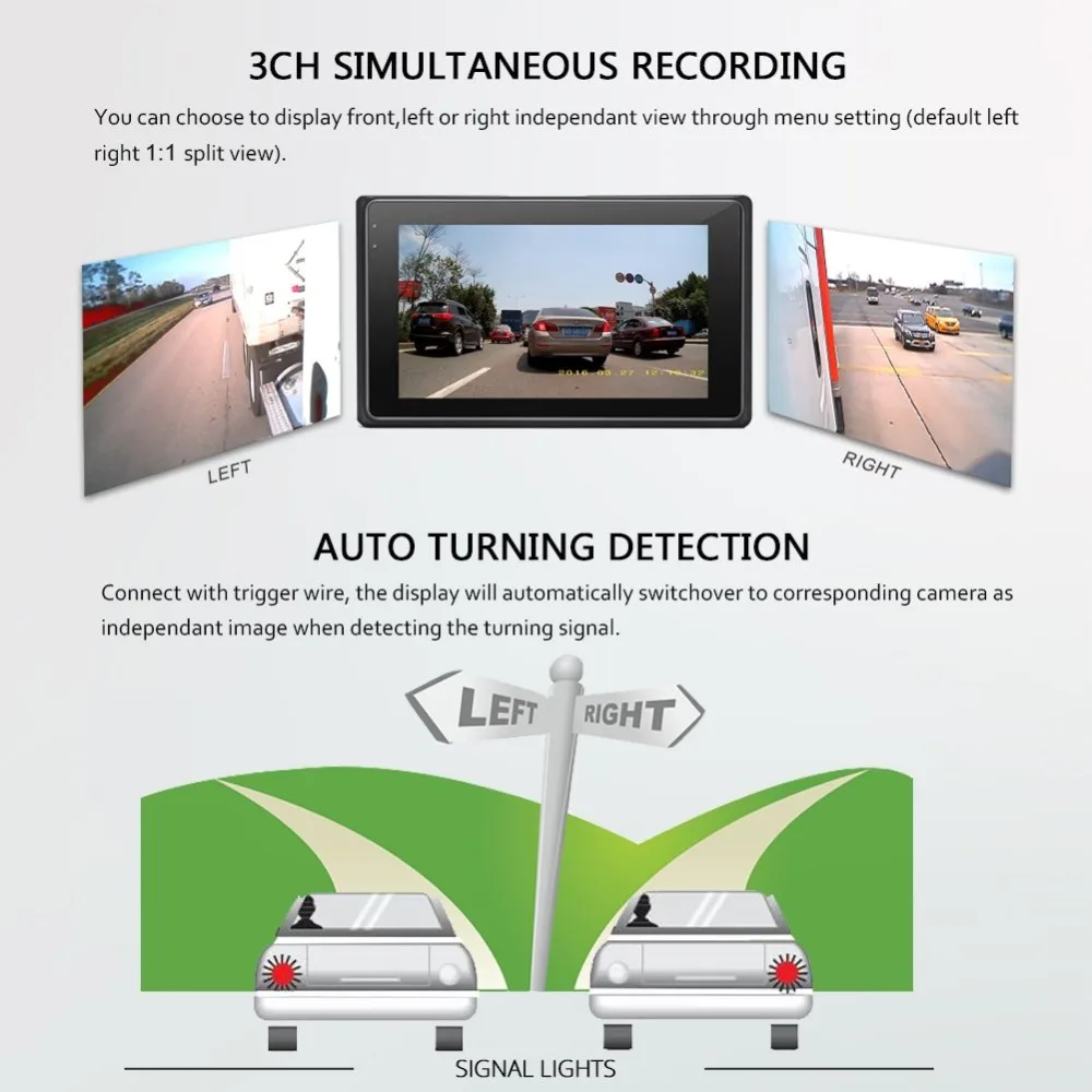 Full HD 1080P грузовик Dash Cam 3CH камера DVR двойной ночного видения водонепроницаемый
