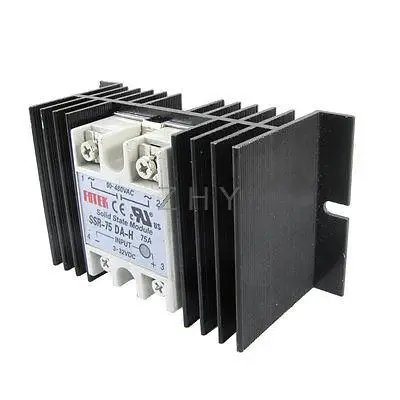 

Single Phase Solid State Relay SSR-75DA 3-32V DC 90-480V AC w Aluminum heat sink