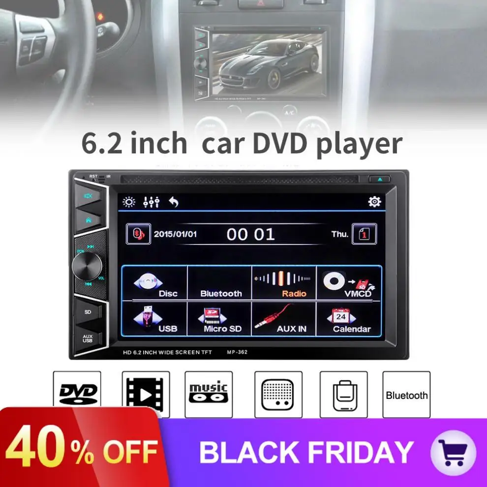 6,2 дюймов 2 DIN Bluetooth HD сенсорный экран в тире автомобиля FM радио приемник DVD CD MP4 MP5 видео плеер с беспроводным пультом дистанционного управления