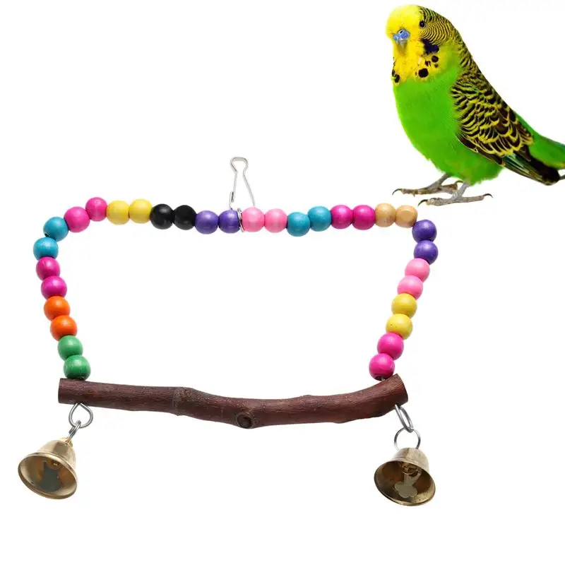 

Colorful Parrot Bell Swing Bird Toys Eco-Friendly Pet Bird Parrot Bell Swing Colorful Beads Bite Resistant Playing Toy