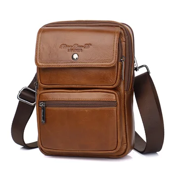 

Famous design 8 Inch Messenger Bag Retro Men's Genuine Leather male Chest Bag Dual-use handbag Crossbody Bag men Shoulder Bag