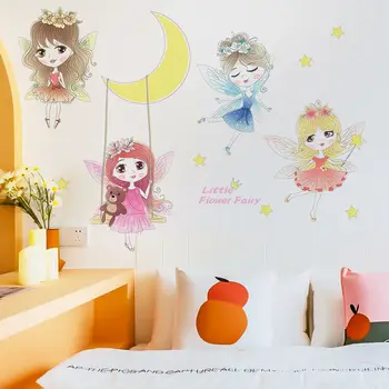 

Lovely Dancing Girl Wall Stickers Decorative DIY Star Moon Children's Room Bedroom Kindergarten Wall Decoration for Kids Gift