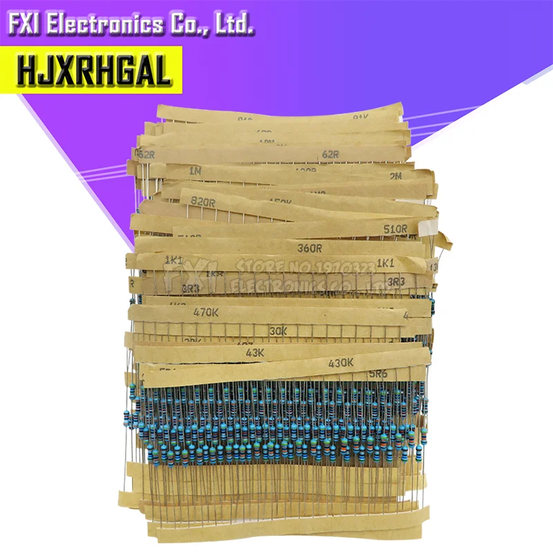 

400pcs/lot 1/4W Metal Film Resistor Assortment Kit 10ohm - 1M ohm 1% Resistance set 1K/10K/4.7K/470/680 ohm electronic resistors