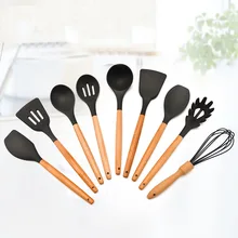 Деревянная ручка силикагель кухонная посуда 9 шт. антипригарный горшок набор инструментов Лопата отвара фильтр ложка кухонные приборы