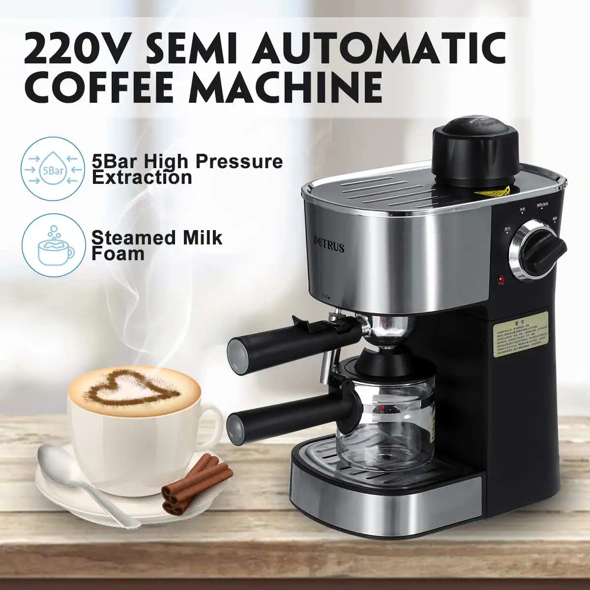 

220V Semi-automatic Steam Type Espresso Coffee Machine Cappuccino Coffee Maker Coffee Machine Espresso Portable Coffee Maker