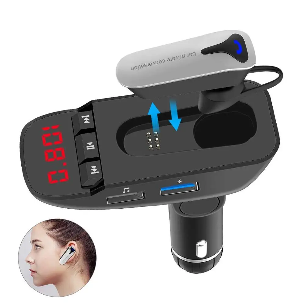 In Car Bluetooth Earphone Headphones Headset + FM Transmitter Bluetooth