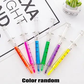 

6pcs/set Cute Stationery Needle Tube Syringe Highlighter Pen Plastic School Office Nurse Doctor Student