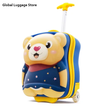 

3D Cartoon Bear Kids suitcase on traveling luggage bags with wheels Boarding box