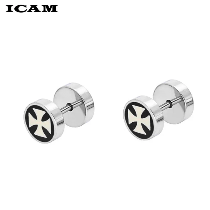 ICAM панк нержавеющая сталь, в готическом стиле серьги-гвоздики Железный крест круглый поддельный тоннель для уха гантели Модные женские мужские украшения в стиле рок
