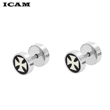 ICAM панк нержавеющая сталь, в готическом стиле серьги-гвоздики Железный крест круглый поддельный тоннель для уха гантели Модные женские мужские украшения в стиле рок