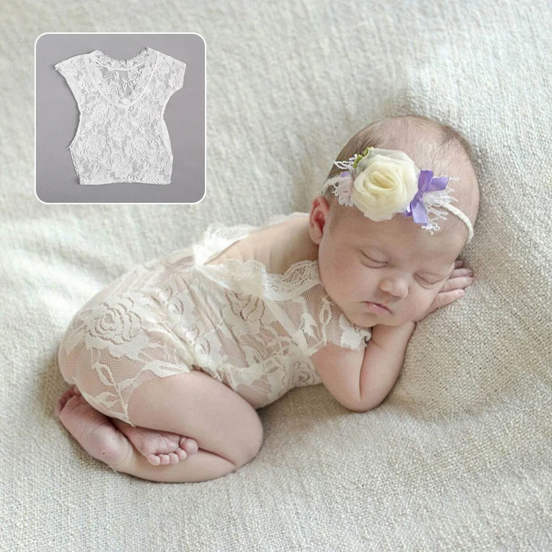 Summer Fullmoon Infant Baby Girls Bowknot Lace Romper Outfit Clothes Photo Prop