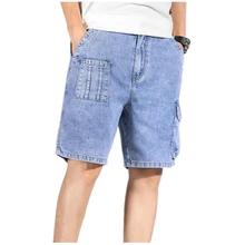 ICPANS/повседневные короткие свободные джинсовые шорты-карго с эластичной резинкой на талии до колена, мужские уличные шорты s, летние шорты размера плюс