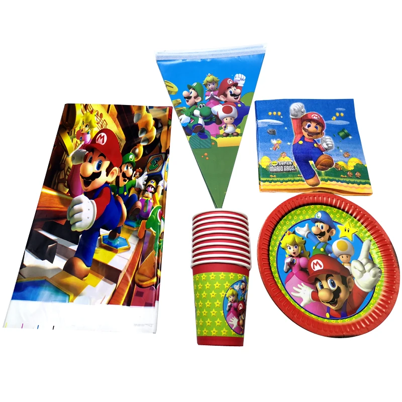 

51pcs/lot Birthday Party Super Mario Theme Banner Baby Shower Plates Cups Tablecloth Boys Favors Napkins Decorate Tableware Set