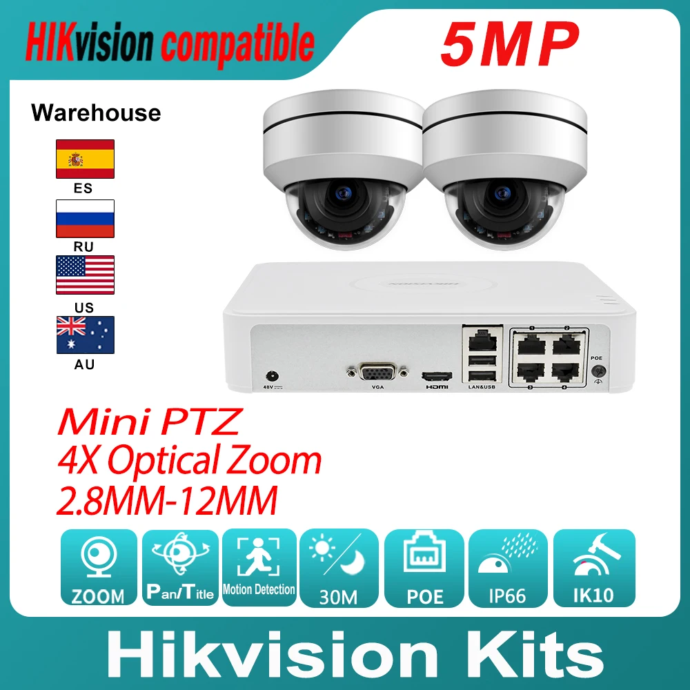 Hikvision Compatible PTZ IP Mini Dome Camera Kit 5MP 4X Optical Zoom &amp Original NVR DS-7104NI-Q1/4P Video Surveillance | Безопасность