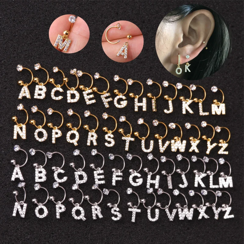 

Sellsets 1 Piece C-shape Steel Barbell with Small CZ Letter Hoop Ear Tragus Daith Cartilage Rook Piercing Jewelry