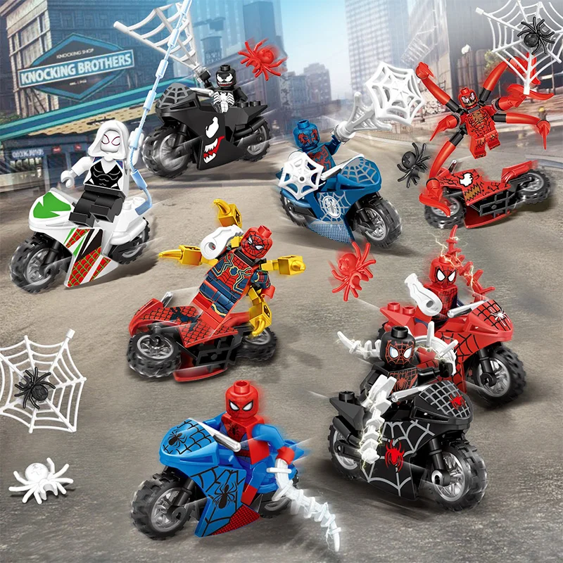 

Spiderman Racing car Motorcycle Venom Marvel Super Hero Mini Model Building Blocks Figures Bricks Toys Compatible Legoinglys